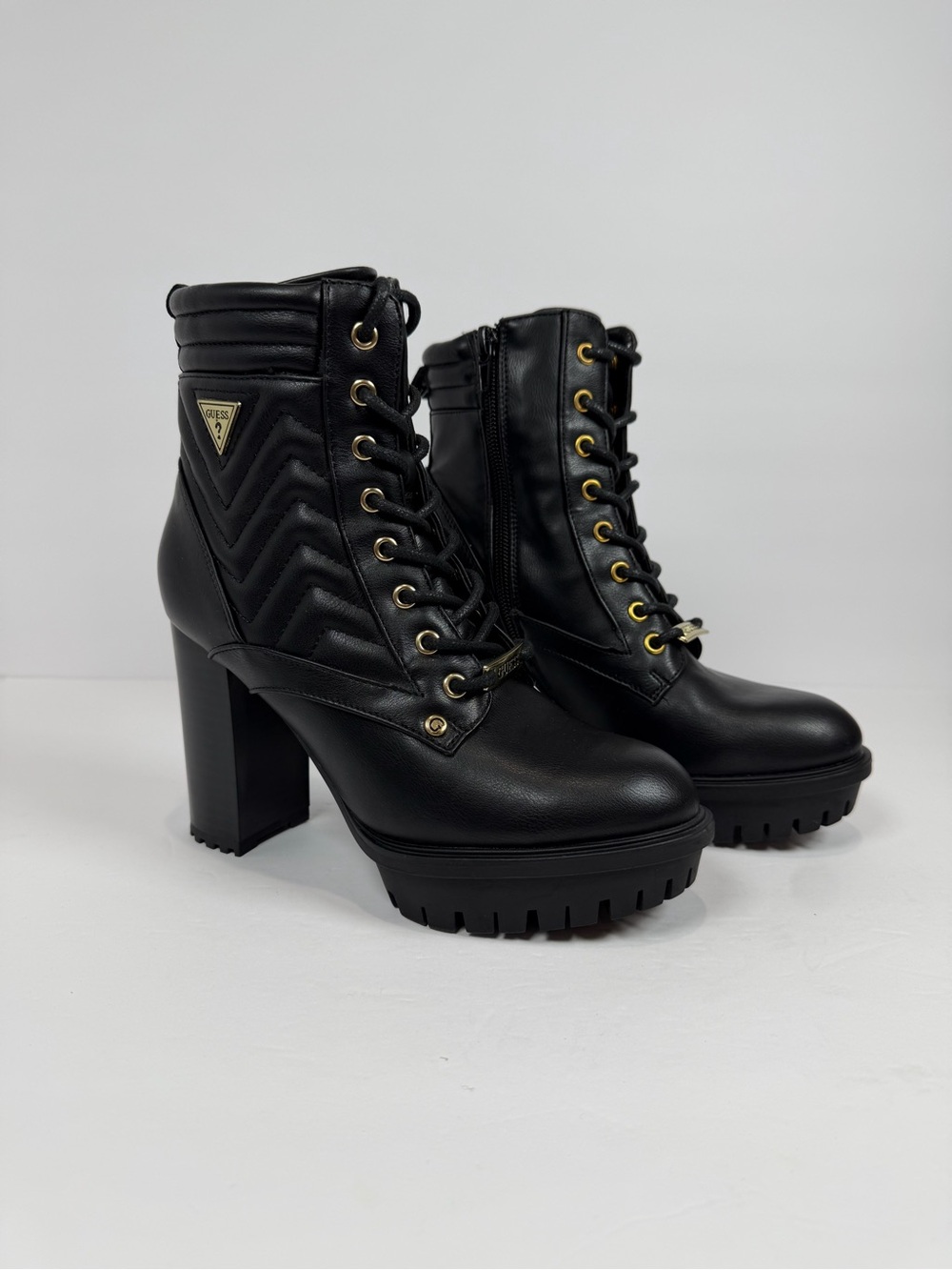 Guess Black Quilted Lace-Up Platform Ankle Boots 5.5M